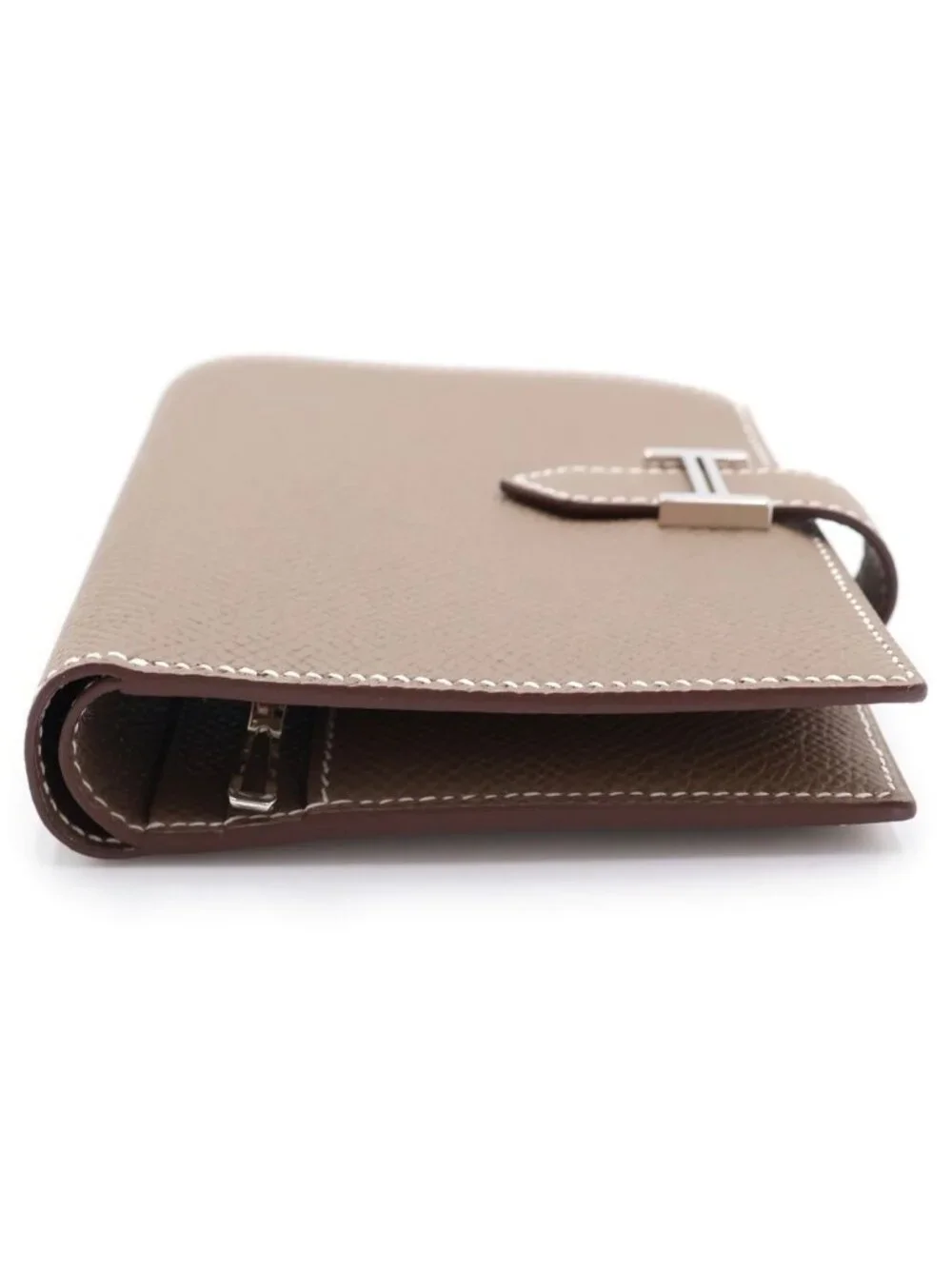 Hermes Bearn Compact Wallet Bifold Etoupe Epsom Silver Beige